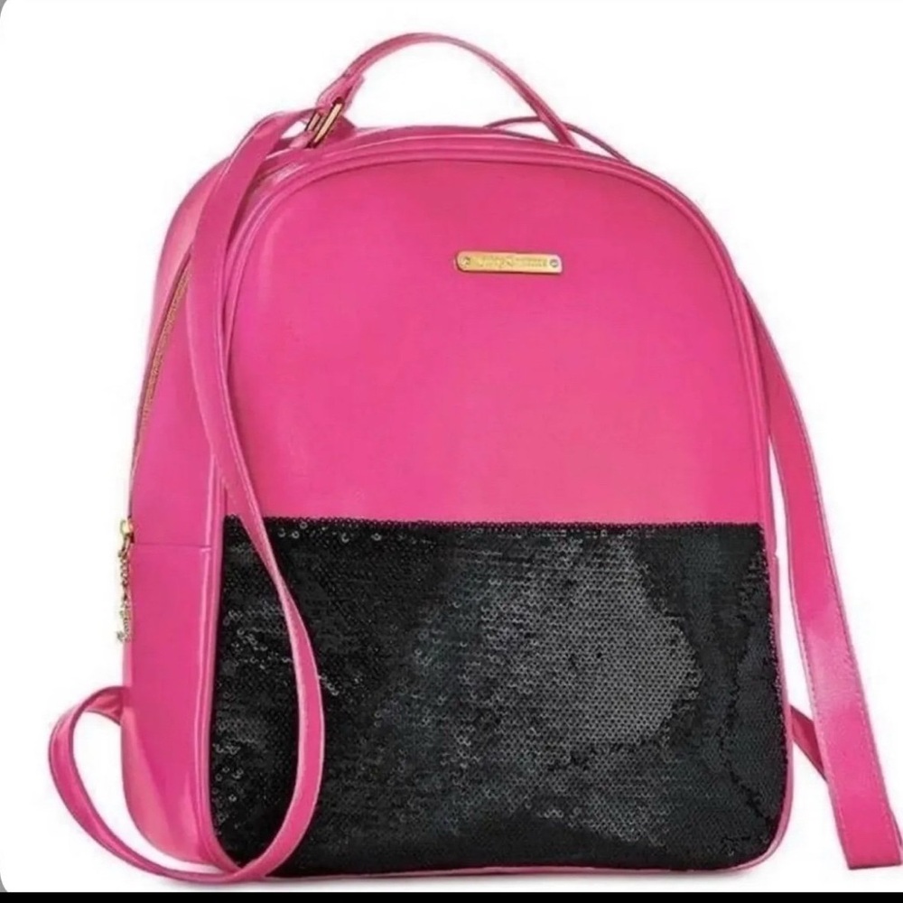 Juicy Couture Pink and Black Backpack with Sequined Design